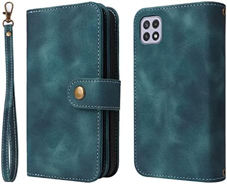 Заштитна футрола паричник кутија компатибилен со Samsung Galaxy A22 4G/M22, PU кожен тенок телефонски флип случај, магнетски
