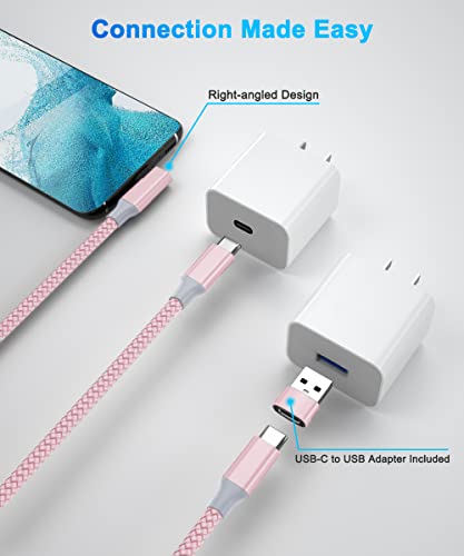 Elebase со десен агол USB Type C до C 100W кабел 10ft со USB адаптер, кабел за полнење полнач за полнење од 90 степени за Samsung