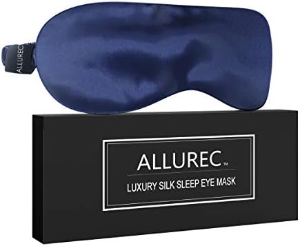 Allurec ™ луксуз чиста црница свилена маска за спиење. Топ одделение 6А 22 Мама долга свила. Меки удобни хипоалергични