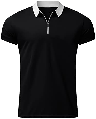 XXBR Машки кратки ракави Поло кошули од четвртина-зип случајно дневно вклопување V вратот Основни кошули со кошули лапел деловна кошула