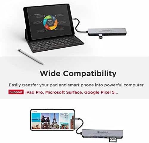 €Usb C Hub Jigastone Multiport Адаптер 7-ВО-1 USB C Докинг Станица СО 4K HDMI, 100w Испорака На Енергија, USB-C &засилувач; 2 USB 3.0, SD &засилувач; Microsd Читач, За Macbook Air/Pro, Chromebook, Zenbook, Површина