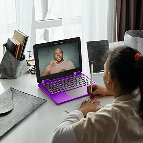 Awow Laptop на екранот на допир со стилус, 2 во 1 11,6 FHD Purple Intel 4 Core Celeron N4120 Процесор Виндоус 11 OS 6 GB RAM