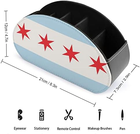 Држач за далечински управувач на знамето во Чикаго со 5 оддели PU кожа Мултифункционално складирање Caddy Desktop Организатор кутија