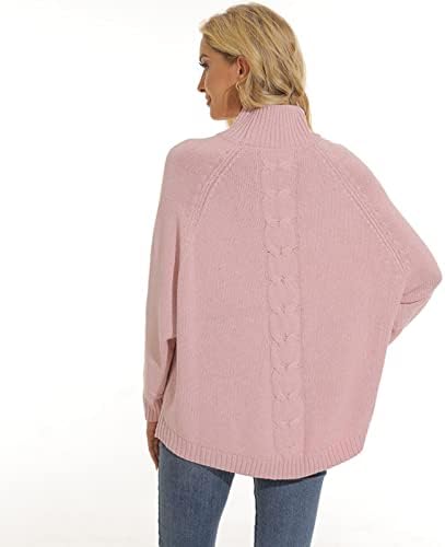 Есен преголем обичен пулвер плетенка со висока јака жени џемпер врвни желки со долги ракави џемпери пуловер