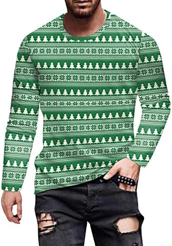 Wybaxz Mens Fashion Casual Potton Christman Christmas Brigmor Green Tree Printed кратки ракави маица со долги ракави кошули трендовски мажи