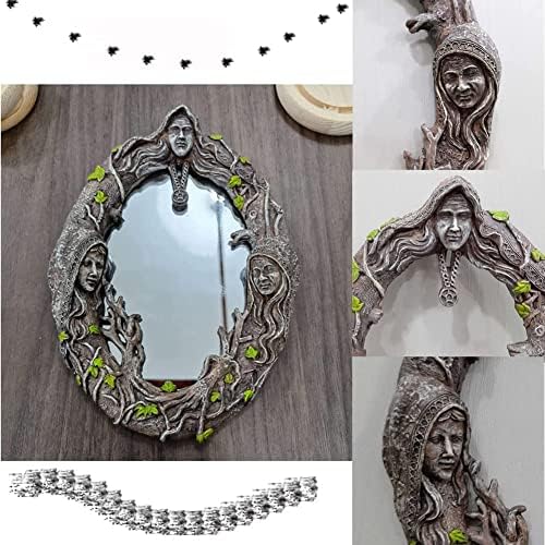 LQBYWL Рамка со огледало, тркалезно огледало, берберско огледало, овално огледало со тројна божица, мали украси занаетчиски огледало, ретро