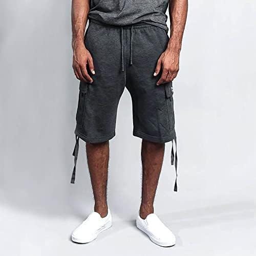Машки карго шорцеви, машки летни товарни шорцеви лабави обични панталони со повеќе џеб со ремен и влечење шорцеви за џогирање