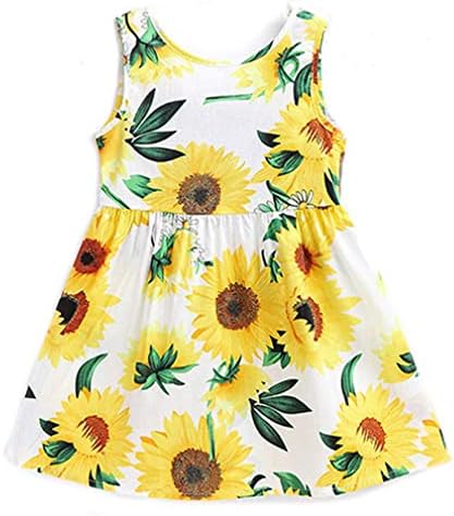 Летно дете бебе девојче сончоглед фустан без ракави цветни мини фустан случајна облека за одмор