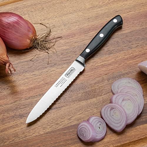 Викиншки Кулинарски Професионален Прибор За Јадење Назабен Корисен Нож, 5 Инчи, Црн