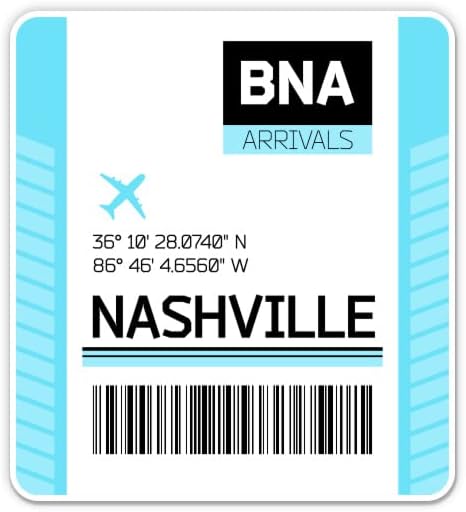 Squiddy Nashville Tennessee Code BNA Travel Buggegage Tag - Винил налепница Деклара за телефон, лаптоп, шише со вода