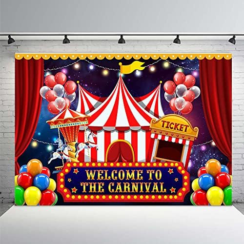 Мехофонд карневалско циркус позадина за фотографија карневалска тема роденденски украси Банер добредојде на карневалскиот црвен
