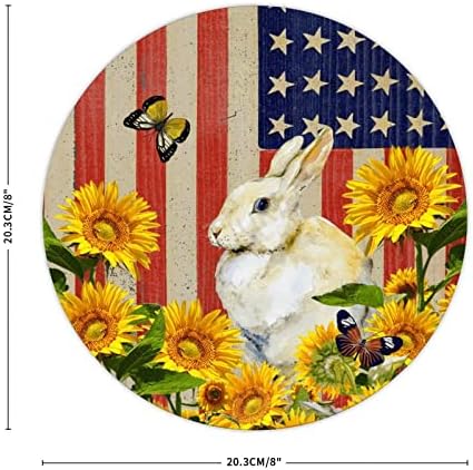 Добредојдовте зајак Американско знаме Пеперутка сончоглед Антички алуминиумски знак 8x8in, lубител на кучиња гроздобер знак за уметност на wallидови,