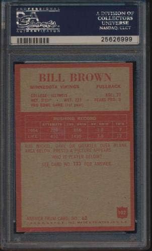 102 Бил Браун - 1965 година Фудбалски картички во Филаделфија Оценети автоматски - автограмирани фудбали