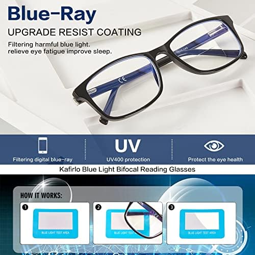 Kafirlo Бифокално читање очила жени мажи чисти врвни сини светло блокирање на компјутерски читатели широки рамка измамници