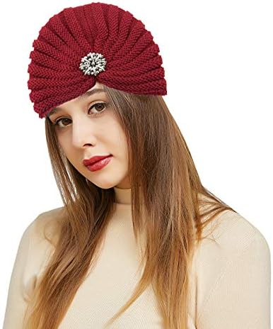 Women'sенски зимски модни капаци женски тркалезни додатоци за мониста капа, волнена капа, плетена капа, боемска пети капа, жените слаби