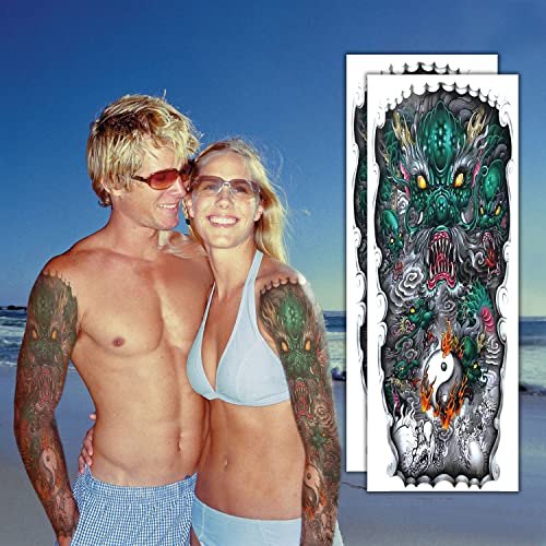 Oehok Привремени тетоважи 2 пакувања, екстра големи лажни тетоважи со целосна рака, ладни водоотпорни налепници за тетоважи, шминка за тело/нога/рака,