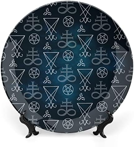 Окултна пентаграм левиатан вкрстена декоративна чинија тркалезна керамичка чинија коска Кина плоча со приказ за свадбени декор за забава