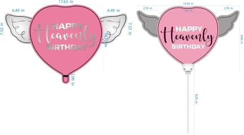 Среќен Небесен Роденден Розова/Виолетова Балони Во Облик На Срце со ангелски крилја