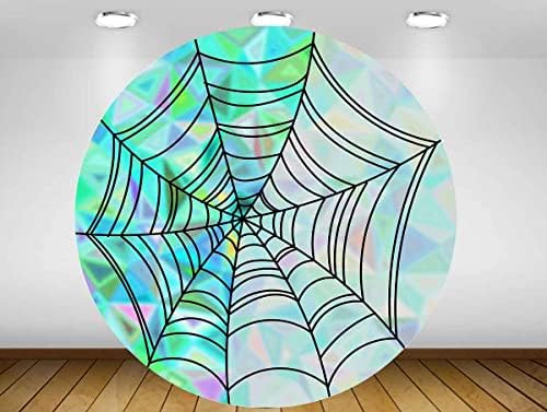 Phmojen среда хорор роденденски круг на позадината на позадината, 7.2ft полиестер пајак што виси веб -прозорец Готички круг, зад позадината