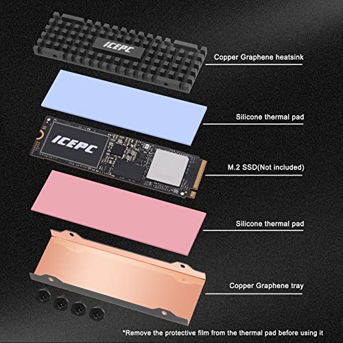ICEPC M.2 PCIE NVME 2280 SSD графен облога со целосна покривка на бакар, радијатор SSD со термичко спроводливо лепило за лаптоп компјутер PS5 2280 NGFF, ладилник за цврста состојба на ?