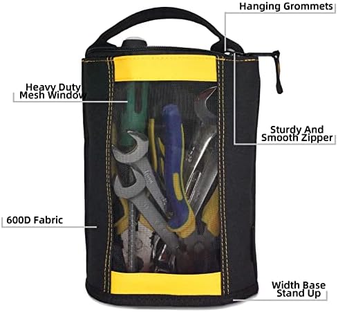 Melotough Canvas Zipper Tool Tood Capper Tagn -Stener торба со мрежен прозорец и висечки громоти