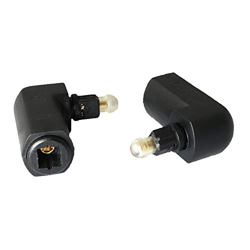 RLECS 2PCS TOSLINK десен агол Дигитален оптички аудио кабел адаптер машки до женски 90 степени 360 ротати за адаптер за оптички кабел