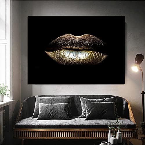 Mxiaoxia Scandinavian Секси златни усни црна позадина платно сликарство скандинавска африканска wallидна уметност слика за дневна