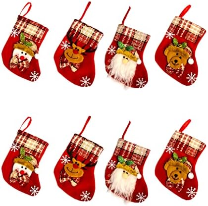 Божиќ Радост Украси 3Д Божиќ Чорапи Мали Украси Сет на 8 Подарок &засилувач; Бонбони Торба-Црвена Карирани