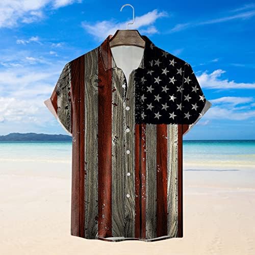 ZDDO 4 -ти јули копче за мажи надолу со кошули, кратки ракави гроздобер американско знаме врвови летни плажа патриотска обична кошула