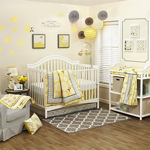 DS 4 парче бебе девојки жолто бело сиво цвеќе за постелнина, сет, новороденче тематски расадници, сет за новороденче дете, смело граница, традиционална