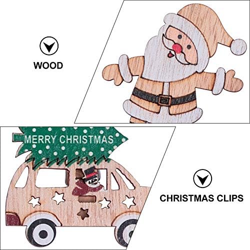 DoITool12pcs Божиќна шема мини дрвена белешка меморандум за фото клипови картички држачи за кујнски декорација за кујна
