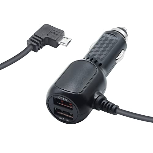 Maixbomr Dash Cam Power Cable, 90 степени десен агол 3,5m/11,48ft Micro USB кабел, со QC3.0 Брз двојно USB пристаништа за напојување,