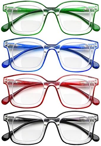 Очила за бифокално читање со 4 -пакети за жени - дами бифокални читатели двојна рамка во боја+2,00