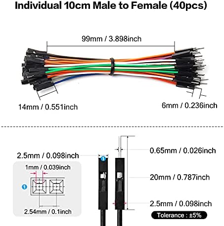 Chanzon 40PCS 10см машко до женски заглавие за прицврстување на заглавје, кабелски конектор за кабел 40 пин безметно разнобојно за Arduino