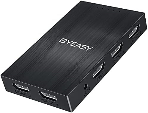 Byeasy HDMI Splitter 1 во 4 надвор, 4K HDMI Splitter за четири монитори дупликат/огледало само, напојувана HDMI Splitter Поддршка