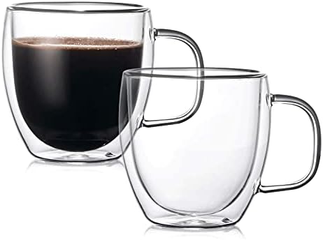 Модерно-Депо Чисти Шолји За Кафе Комплет Од 2 Изолирани Стаклени Чаши Со Рачки Двоен Ѕид 15 мл / 450мл За Чај Млеко Млеко Сок