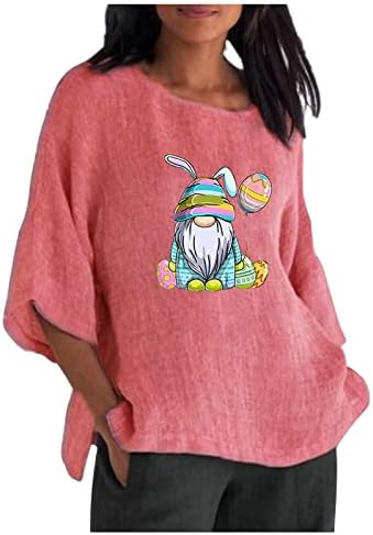 Велигденски кошули за жени Гном Велигденска кошула Смешна велигденска гномска маица со јајце, обичен памук и постелнина 3/4 врвови на ракави