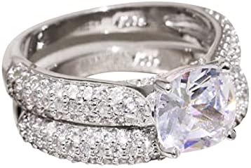 2 парчиња поставени сјајни прстени за ангажман на кристали со двојни цирконски венчални прстени за неколку жени мажи шарени прстен
