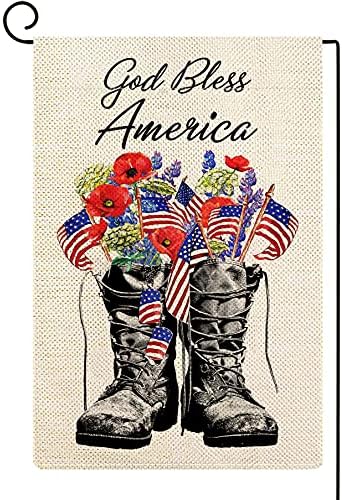 Ортигија Патриотски Меморијален ден Градинарско знаме Бог Благослови Америка 12х18 инчи двострана 4 -ти јули Америка, знаме за слобода на знамето,
