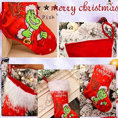 Adurself Божиќно порибување, 17,7 инчи големи чорапи за бонбони чорапи Божиќ украси за украси за семејни празници Божиќни забави украси
