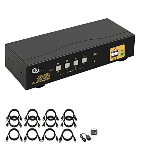 CKLau KVM Прекинувач HDMI 4 Порта СО USB Центар, Аудио и 4 KVM Кабли, 4 Порта HDMI Kvm Прекинувач Поддршка 4K@60Hz 4: 4: 4, Едид Поддршка