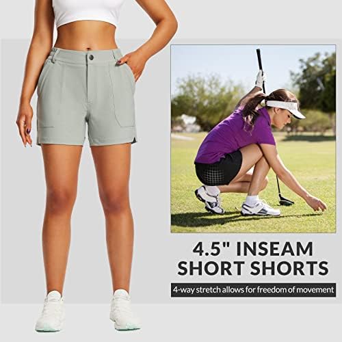 Baleafенски женски 4,5 шорцеви за пешачење за голф се протегаат брзо суво со џебови на патенти, отворено каузални летни шорцеви upf 50+