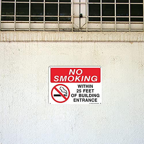 Без пушење на 25 метри од градежниот знак - 2 пакет - 10 x 7 инчи без 'рѓа .040 алуминиум - УВ заштитен, водоотпорен, водоотпорен и отпорен