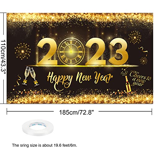 Среќна Нова Година Материјали За Украсување Забави, Среќна Нова Година 2023 Позадина за Новогодишна Забава Декорација, Златен Сјај