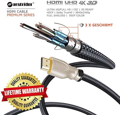 Farstrider HDMI Кабел 4K / HDMI Кабел 6ft-Ultra HD 4k Подготвени HDMI 2.0-Голема Брзина 18Gbps-28AWG Плетенка Кабел-Ethernet /3D / HDR/ARC/CEC/HDCP