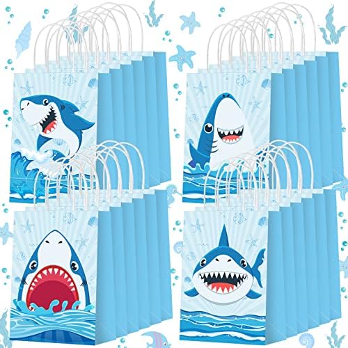24 Парчиња Торби За Забави Со Ајкули Сина Ајкула Роденденска Забава Фаворизирајте Торби За Подароци Ајкула Добрите Бонбони Торби