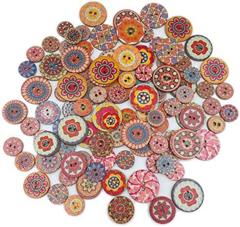 100 парчиња копчиња за шиење на дрво од 1 инчи, гроздобер копчиња од дрво со 2 дупки за занаетчиски занаети за шиење DIY