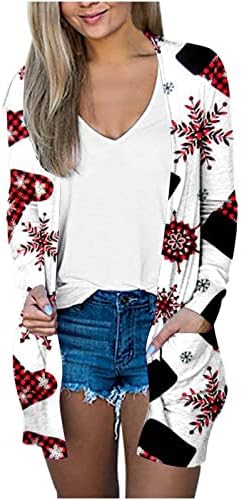 Жени 2022 Божиќни Кардигани Мода Секојдневни Џемпери Со Печатени Снегулки Со Отворен Фронт Тенки Палта Јакни Надворешна Облека