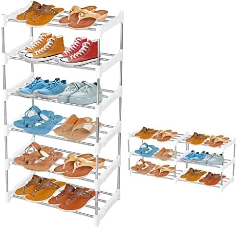 Frqianly решетката за чевли, организатор за складирање на чевли од 6 нивоа, кула за чевли од 12-14 парови, метална полица за чевли за