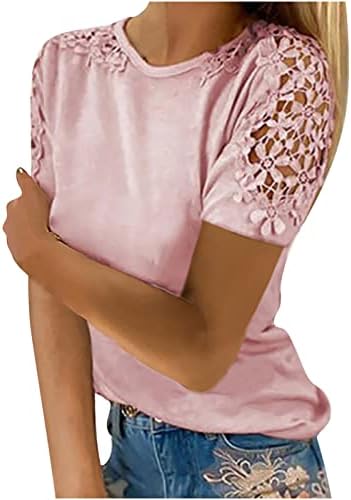 Women'sенски плус големина врвови на екипажот на вратот од вратот од кратки ракави кошули слатки летни обични маици лабави вклопени